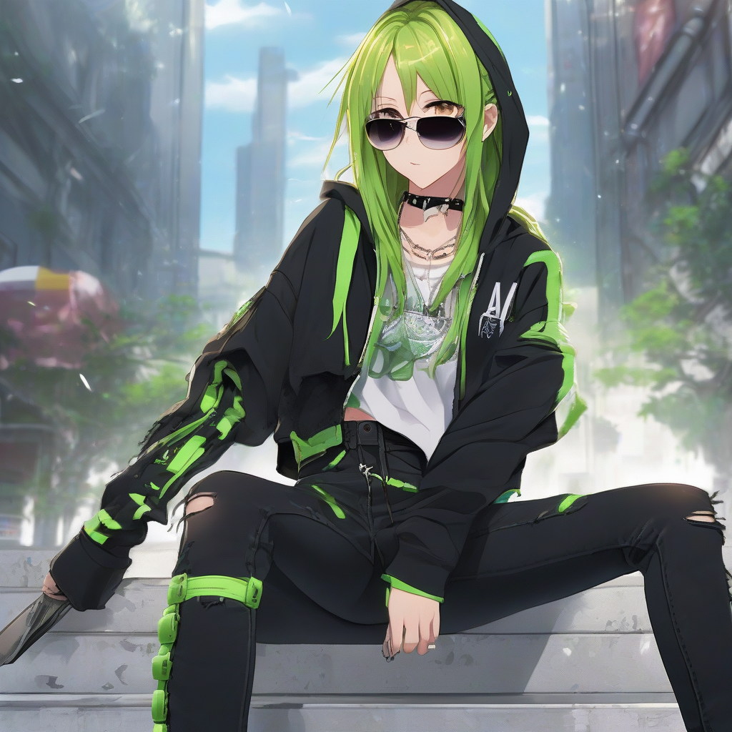 Asuna_wears_a_black_and_neon_green_streetwear_outfit_4.png