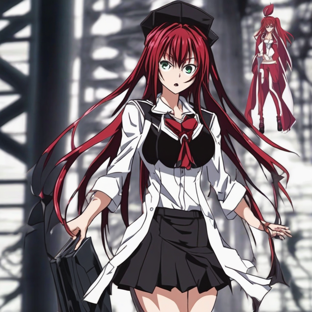 Rias_Gremory_wears_a_streetwear_outfit_with_a_graphic_t-shirt_distressed_denim_jeans_and_Adidas_sneakers_2