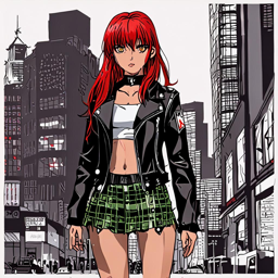 Asuka_wears_a_black_leather_jacket_red_plaid_skirt_and_combat_boots_3_small.png