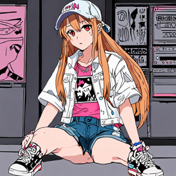Asuna_Yuuki_wears_a_bold_streetwear_outfit_with_a_black_tee_distressed_shorts_and_sneakers_3_small.png