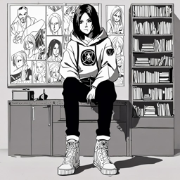 Mikasa_wears_a_black_and_white_graphic_hoodie_and_distressed_denim_jeans_3_small.png