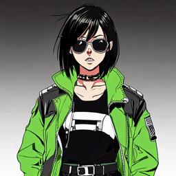 Mikasa_Ackerman_wears_a_black_leather_jacket_neon_green_shirt_and_distressed_jeans_3_small.png