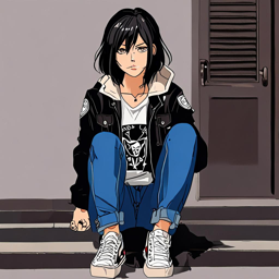 Mikasa_Ackerman_wears_a_graphic_t-shirt_jeans_and_sneakers_3_small.png