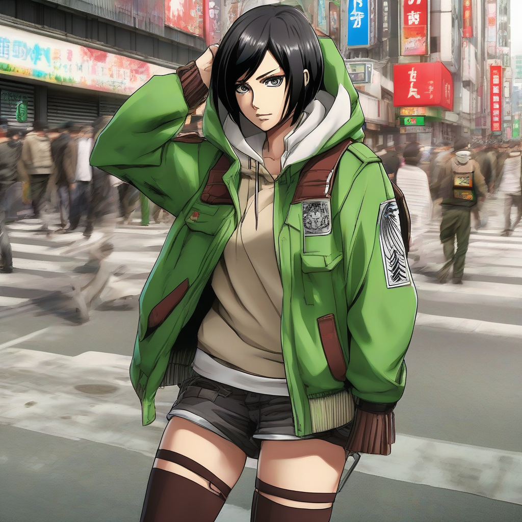 Mikasa_wears_a_neon-green_hoodie_jeans_and_Vans_sneakers_2.png