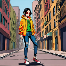 Mikasa_wears_a_neon-green_hoodie_jeans_and_Vans_sneakers_3_small.png