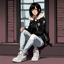 Mikasa_Ackerman_wears_a_black_graphic_t-shirt_distressed_jeans_and_Vans_sneakers_with_a_leather_jacket_3_small.png