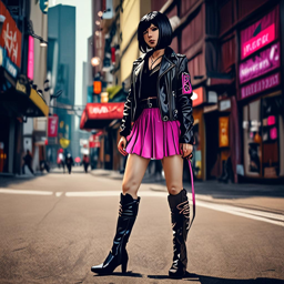 Mikasa_Ackerman_wears_a_black_leather_jacket_purple_skirt_and_hot_pink_wig_3_small.png