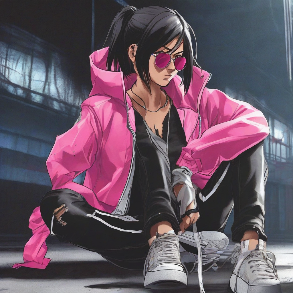 Mikasa_wears_a_neon_pink_windbreaker_and_distressed_denim_jeans_4.png