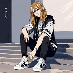 Asuna_wears_a_black_and_white_windbreaker_distressed_jeans_and_Vans_sneakers_3_small.png