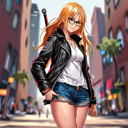 Asuna_wears_a_leather_jacket_white_shirt_and_denim_shorts_with_boots_and_accessories_3_small.png