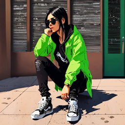 Mikasa_wears_a_black_and_neon_green_windbreaker_distressed_denim_jeans_and_Vans_sneakers_3_small.png