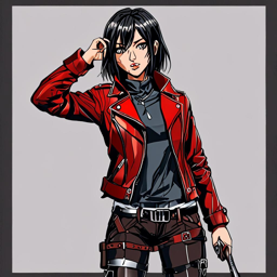Mikasa_wears_a_black_leather_jacket_plaid_skirt_and_ankle_boots_3_small.png