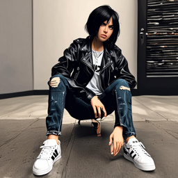 Mikasa_wears_a_black_and_white_graphic_t-shirt_distressed_denim_jeans_and_a_leather_jacket_3_small.png