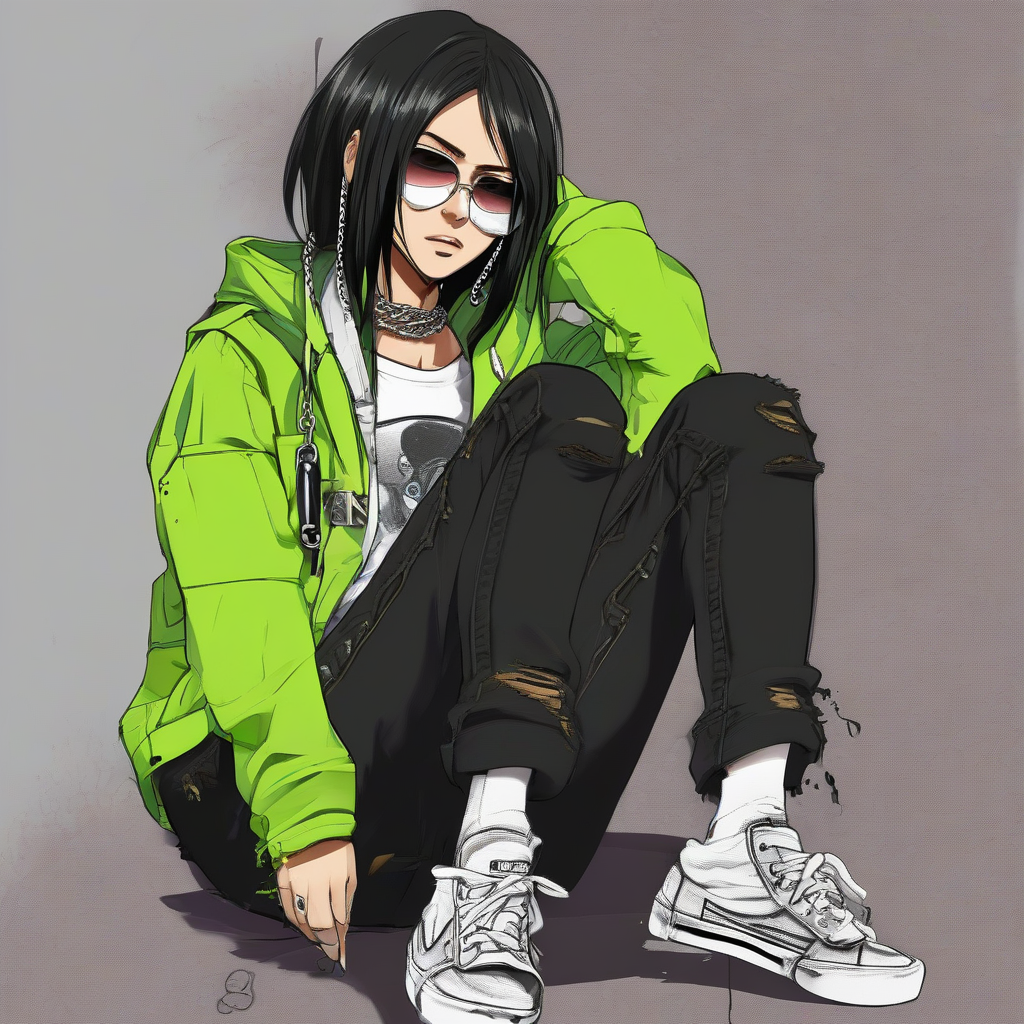 Mikasa_wears_a_graphic_t-shirt_neon-green_jacket_and_distressed_jeans_4.png