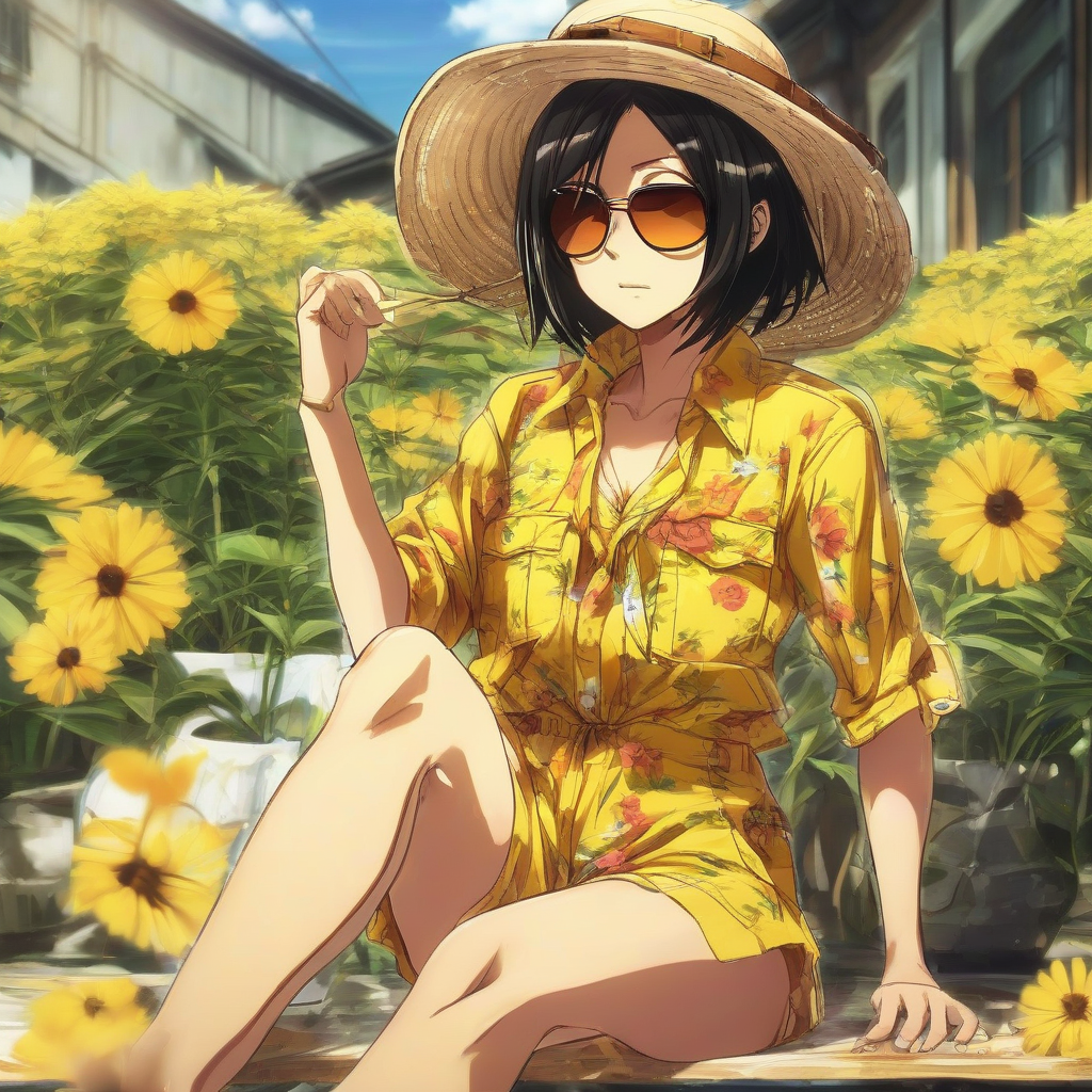 Mikasa_wears_a_yellow_floral_romper_and_sunglasses_4.png