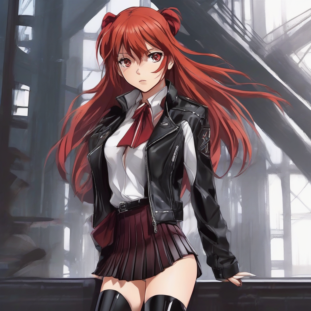 Asuka_wears_a_black_leather_jacket_burgundy_skirt_and_boots_4.png