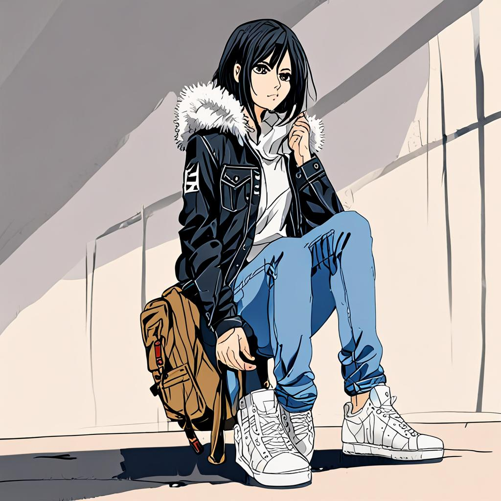 Mikasa_wears_a_plaid_shirt_distressed_jeans_and_Adidas_sneakers_3.png