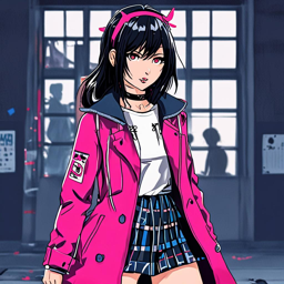 Mikasa_Ackerman_wears_a_black_dress_with_a_plaid_pattern_and_bold_pink_sneakers_3_small.png