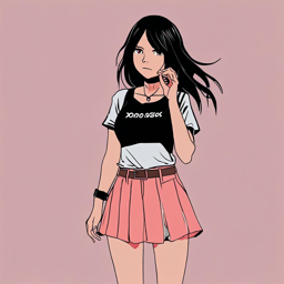 Mikasa_wears_a_black_graphic_tee_coral_pink_skirt_and_Vans_sneakers_3_small.png