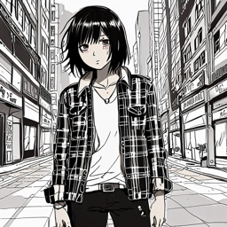 Mikasa_wears_a_plaid_shirt_black_jeans_and_Vans_sneakers_in_a_streetwear_outfit_3_small.png