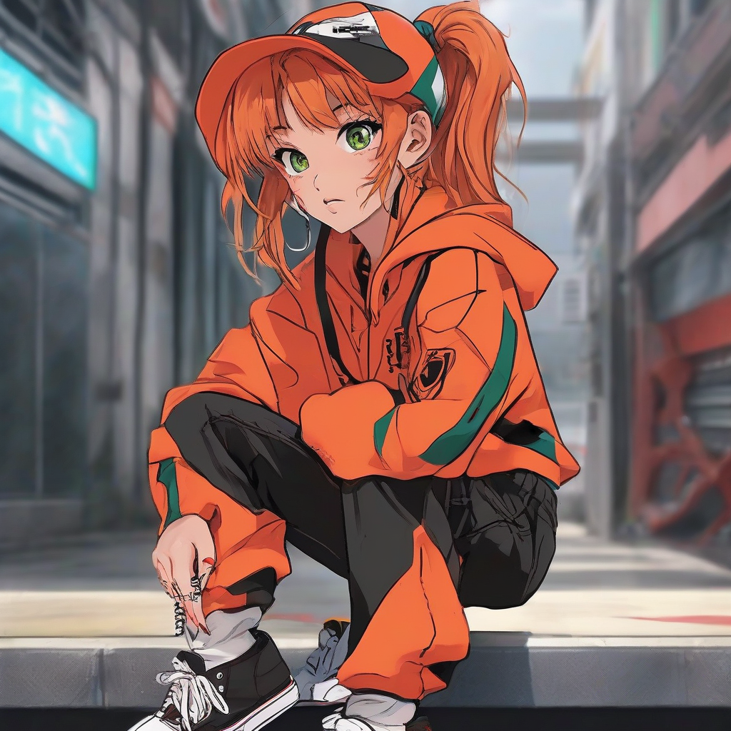 Asuka_wears_an_orange_hoodie_jeans_and_Vans_sneakers_4.png
