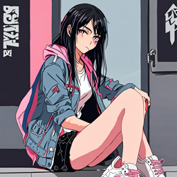 Asuna_Yuuki_wears_a_black_denim_jacket_graphic_tee_and_distressed_jeans_with_Vans_sneakers_3_small.png